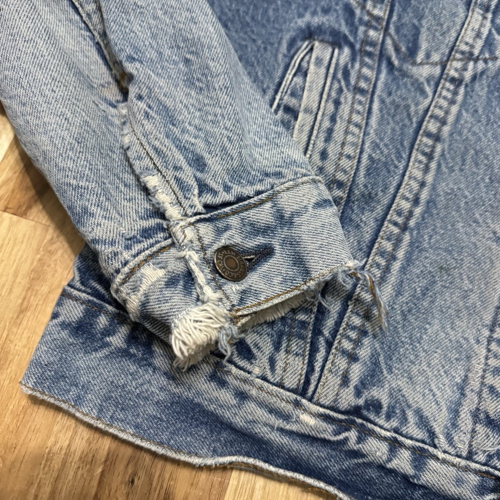 Vintage Levis 70411 Denim Jacket Mens 40 R Blue Flannel Lined Distressed 80s USA - Picture 5 of 11